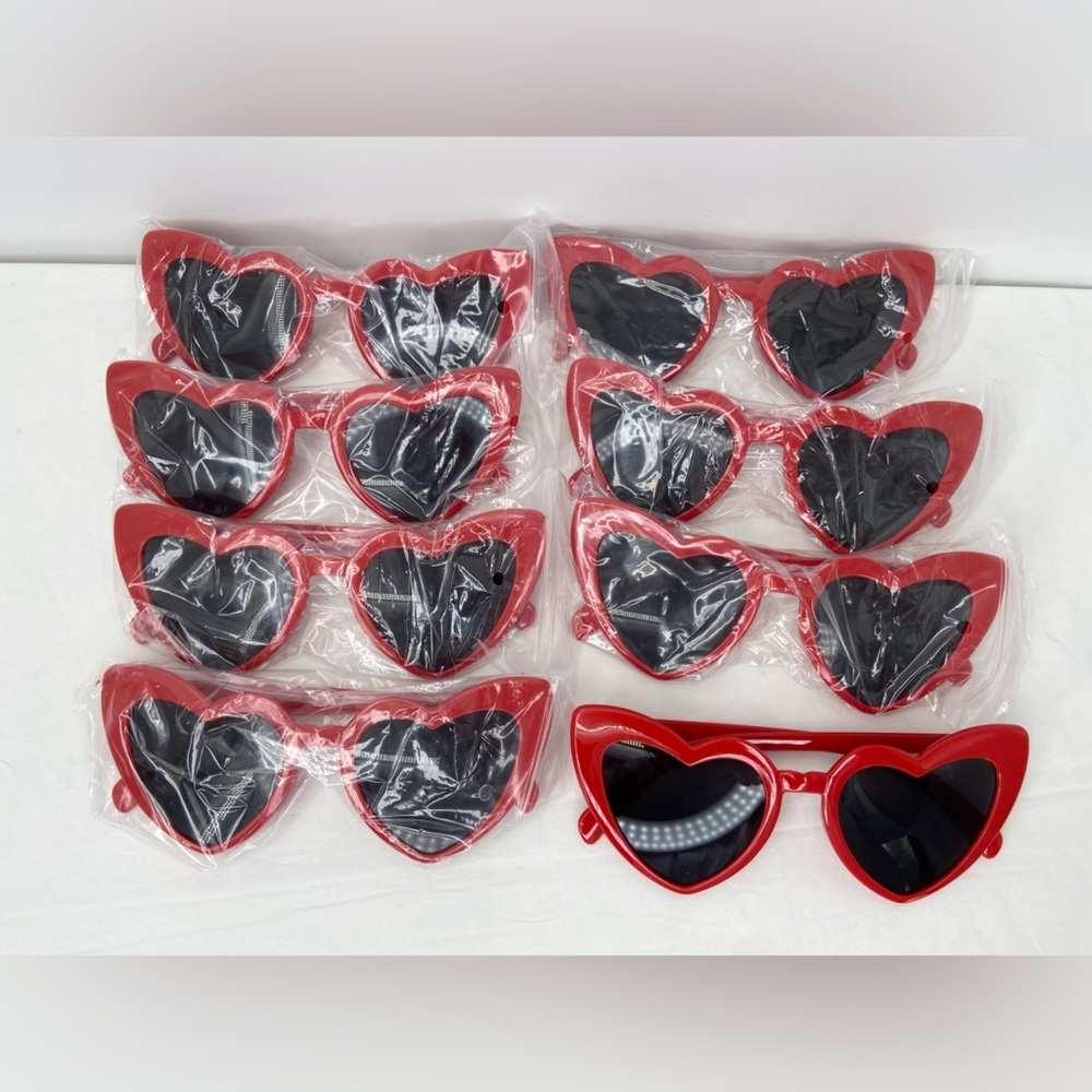 8 Heart Shaped Sun Glasses Red New